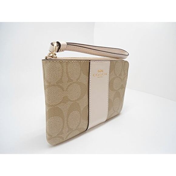 NWT Coach Signature PVC Leather Corner Zip Wristlet, Light Khaki, Chalk - Picture 3 of 4